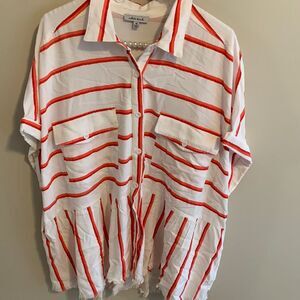 white birch White Button-Down Shirt with Orange-Red Stripes